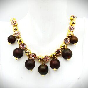 KATE SPADE Gold Plated Wood & Pink Crystals Necklace